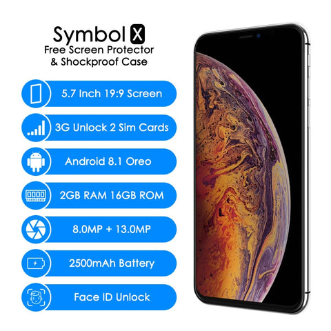 19:9 Notch Screen XGODY Hotwav X 3G Unlock 5.7 Inch Smartphone Android 8.1 Oreo Quad Core 2GB+16GB Face ID Mobile Phone 13.0MP