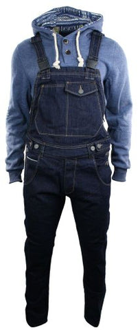 Mens Navy Washed Denim Dungarees Jeans Straight Leg Retro Vintage Casual