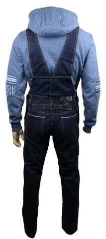 Mens Navy Washed Denim Dungarees Jeans Straight Leg Retro Vintage Casual