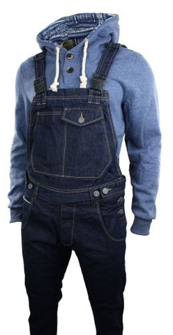 Mens Navy Washed Denim Dungarees Jeans Straight Leg Retro Vintage Casual