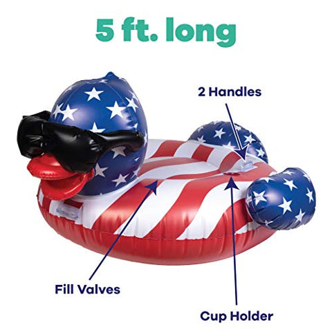 GAME 51418-BB Derby Duck Stars & Stripes, Large, Holds Up to 250 Pounds Pool Float, Multi