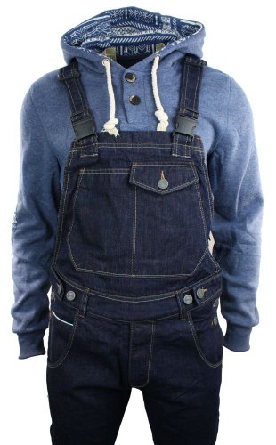 Mens Navy Washed Denim Dungarees Jeans Straight Leg Retro Vintage Casual