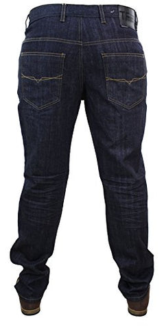 Twisted Faith Mens Indigo Blue Washed Denim Smart Casual Jeans Straight Leg Short Regular Long