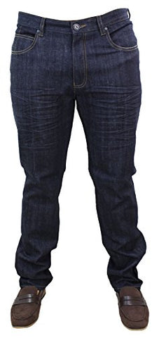 Twisted Faith Mens Indigo Blue Washed Denim Smart Casual Jeans Straight Leg Short Regular Long