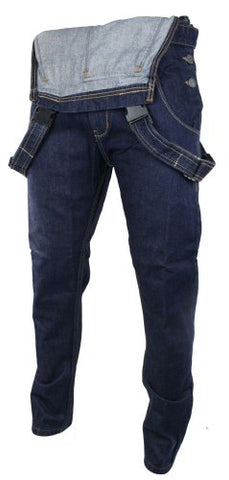 Mens Navy Washed Denim Dungarees Jeans Straight Leg Retro Vintage Casual