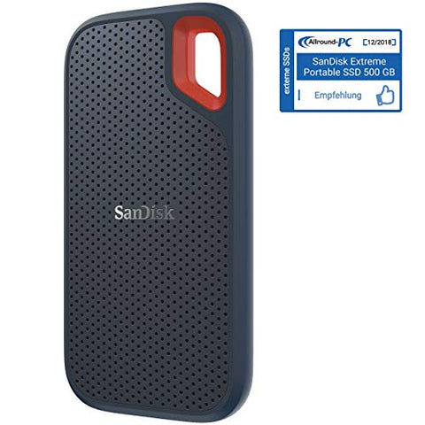 SanDisk Extreme Portable SSD externe SSD 500 GB (externe Festplatte mit SSD Technologie 2,5 Zoll, 550 MB/s Übertragungsraten, stoßfest, AES-Verschlüsselung, wasser- und staubfest) grau