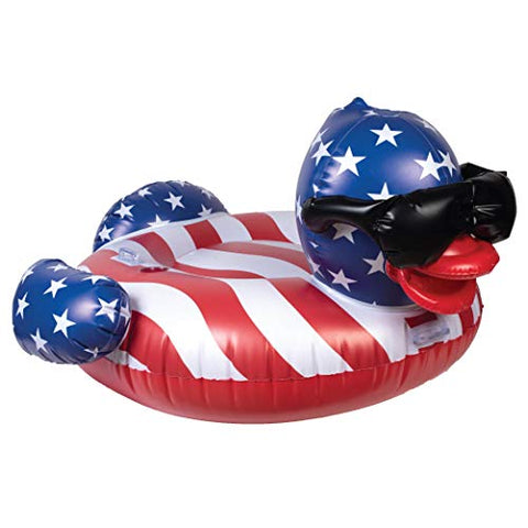 GAME 51418-BB Derby Duck Stars & Stripes, Large, Holds Up to 250 Pounds Pool Float, Multi