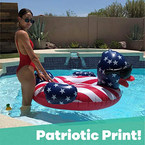 GAME 51418-BB Derby Duck Stars & Stripes, Large, Holds Up to 250 Pounds Pool Float, Multi