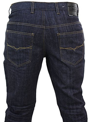 Twisted Faith Mens Indigo Blue Washed Denim Smart Casual Jeans Straight Leg Short Regular Long
