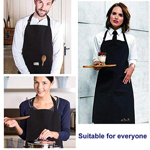 Viedouce 2 Packs Apron Cooking Kitchen Waterproof,Adjustable Chef Apron with Pockets for Home,Restaurant,Craft,Garden,BBQ,School,Coffee House,Apron for Men Women (Black)