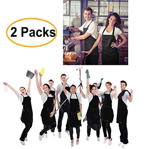 Viedouce 2 Packs Apron Cooking Kitchen Waterproof,Adjustable Chef Apron with Pockets for Home,Restaurant,Craft,Garden,BBQ,School,Coffee House,Apron for Men Women (Black)