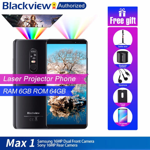 Blackview MAX 1 MT6763T Android 8.1 Cellphone Mini Projector Portable Home Theater 6GB+64GB NFC OTG LTE 6.01'' Smartphone MAX1