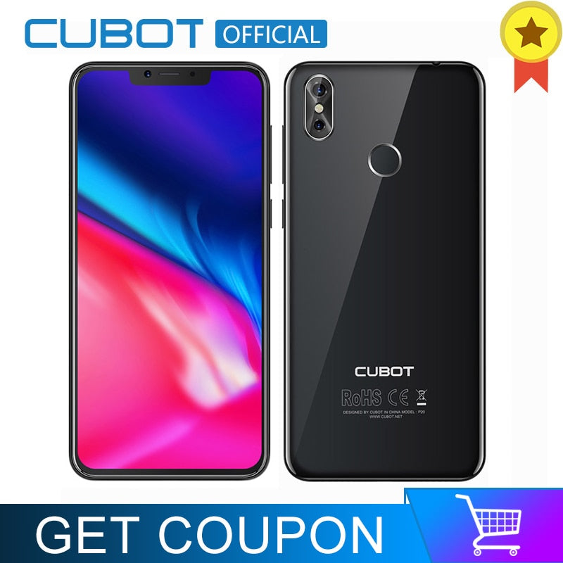 Cubot P20 Android 8.0 19:9 Notch Screen 4GB 64GB 6.18'' MT6750T Octa-Core Smartphone 4000mAh 2246*1080 20MP+2.0MP 4G Telephone