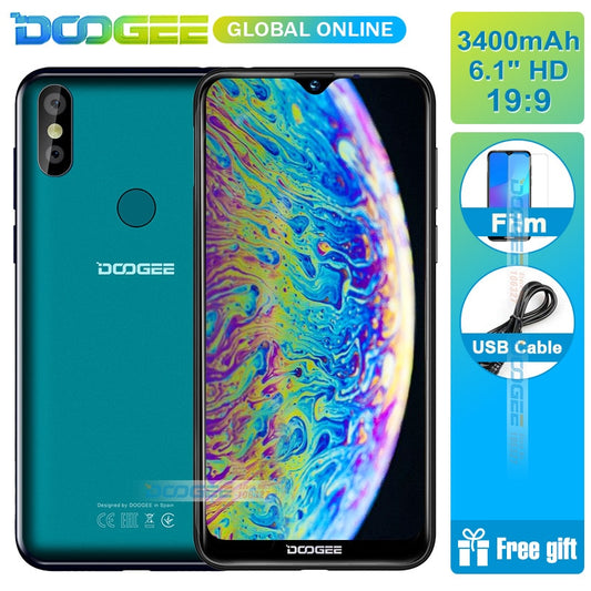 DOOGEE Y8 3GB RAM 16GB ROM Android 9.0 Smartphone 6.1"FHD 19:9 Display 3400mAh MTK6739 Quad Core 4G LTE Mobile Waterdrop Screen