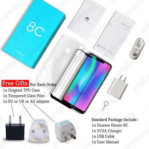 Global Firmware Huawei Honor 8C Octa Core Smartphone 6.26''Full Screen HD+1520x720 Qual-comm  4000Mah 3 Cards VoLTE