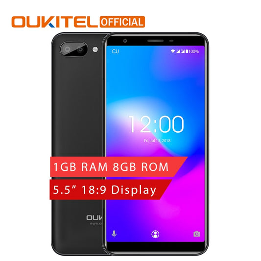 OUKITEL C11 5.5" 18:9 Display 1G RAM 8G ROM MTK6580A Quad Core 3400mAh Battery 5MP+2MP/2MP Android 8.1 Unlock Smartphone