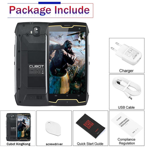 Original Cubot KingKong IP68 Waterproof Smartphone Dustproof Shockproof Cellular MT6580 Quad Core 5.0 Inch HD 2GB 16GB 4400mAh