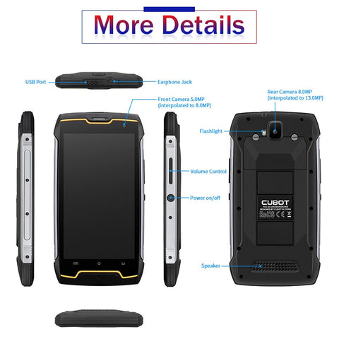 Original Cubot KingKong IP68 Waterproof Smartphone Dustproof Shockproof Cellular MT6580 Quad Core 5.0 Inch HD 2GB 16GB 4400mAh