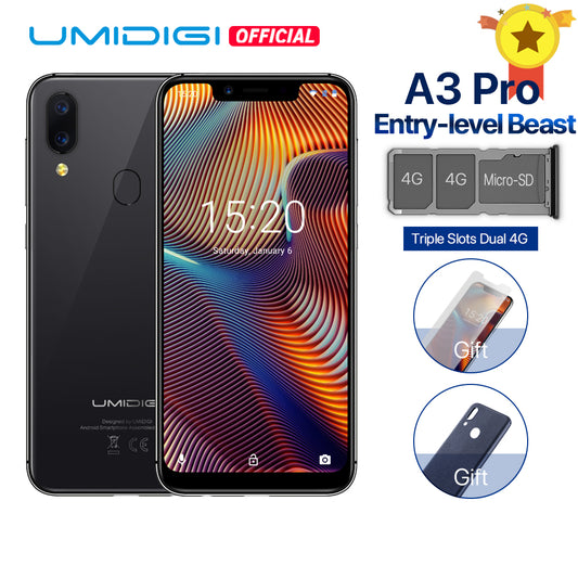 UMIDIGI A3 Pro Global Band 5.7"19:9 FullScreen smartphone 3GB+32GB Quad core Android 8.1 12MP+5MP Face Unlock Dual 4G In stock