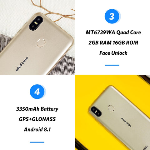 Ulefone S10 Pro Mobile Phone Android 8.1 5.7 inch 19:9 MT6739 Quad Core 2GB RAM 16GB ROM 13MP+5MP Face Unlock 4G Smartphone