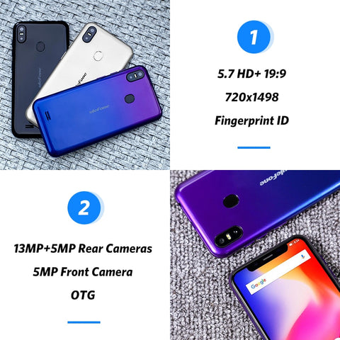 Ulefone S10 Pro Mobile Phone Android 8.1 5.7 inch 19:9 MT6739 Quad Core 2GB RAM 16GB ROM 13MP+5MP Face Unlock 4G Smartphone