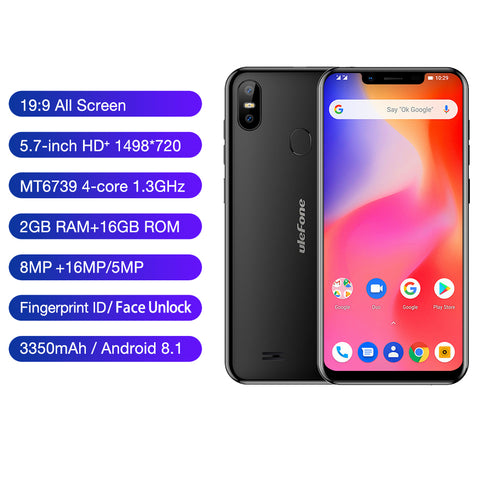 Ulefone S10 Pro Mobile Phone Android 8.1 5.7 inch 19:9 MT6739 Quad Core 2GB RAM 16GB ROM 13MP+5MP Face Unlock 4G Smartphone