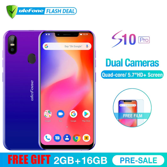 Ulefone S10 Pro Mobile Phone Android 8.1 5.7 inch MT6739WA Quad Core 2GB RAM 16GB ROM 16MP+5MP Rear Dual Camera 4G Smartphone