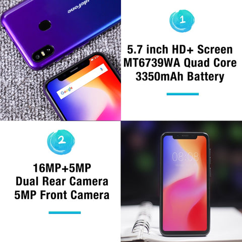 Ulefone S10 Pro Mobile Phone Android 8.1 5.7 inch MT6739WA Quad Core 2GB RAM 16GB ROM 16MP+5MP Rear Dual Camera 4G Smartphone