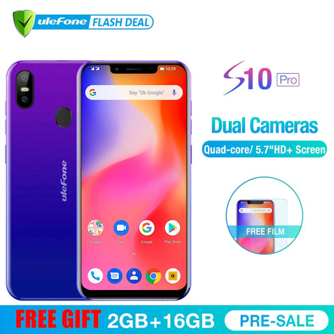 Ulefone S10 Pro Mobile Phone Android 8.1 5.7 inch MT6739WA Quad Core 2GB RAM 16GB ROM 16MP+5MP Rear Dual Camera 4G Smartphone