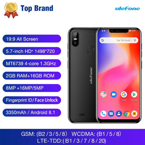 Ulefone S10 Pro Mobile Phone Android 8.1 5.7 inch MT6739WA Quad Core 2GB RAM 16GB ROM 16MP+5MP Rear Dual Camera 4G Smartphone