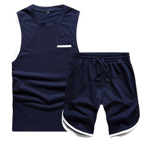 Summer 2PC Set Men EUR/US Size Short Sleeve T Shirts Two Piece Tops+ Shorts Suit Sportswear Set Mens Short Sets Male Tracksuit