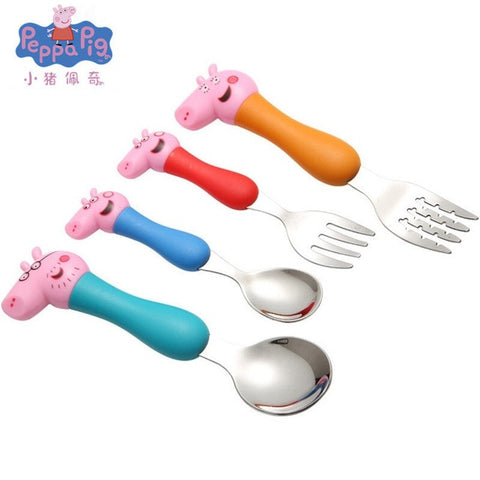 Peppa Pig toy Tableware Spoon Cross Fork Soup Spoon Set Dining Lunch George Action Figures Anime Figures Toys for Children Gift