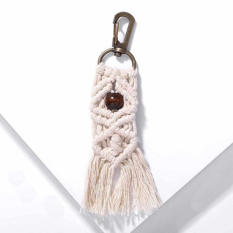 Girlgo Tassel Macrame Keychains for Women Boho Handmade Fiberlove key Holder Keyring Macrame Bag Charm Car Hanging Jewelry Gifts