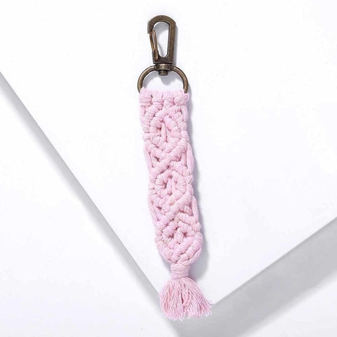Girlgo Tassel Macrame Keychains for Women Boho Handmade Fiberlove key Holder Keyring Macrame Bag Charm Car Hanging Jewelry Gifts