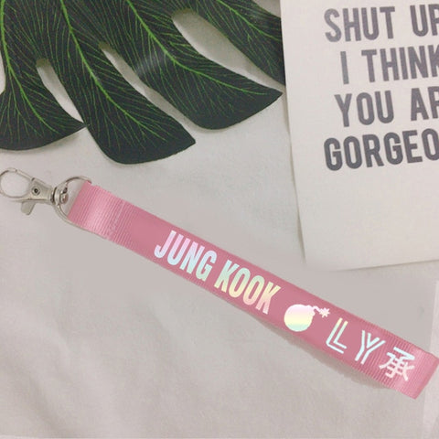 KPOP Keychain Laser Bangtan Boys Lanyard Love Yourself Key Chains RAPMONSTER V JUNGKOOK JIMIN JHOPE RM Keyring Accessories