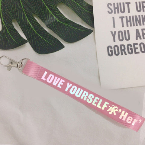 KPOP Keychain Laser Bangtan Boys Lanyard Love Yourself Key Chains RAPMONSTER V JUNGKOOK JIMIN JHOPE RM Keyring Accessories