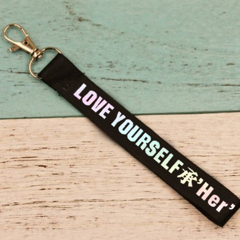 KPOP Keychain Laser Bangtan Boys Lanyard Love Yourself Key Chains RAPMONSTER V JUNGKOOK JIMIN JHOPE RM Keyring Accessories