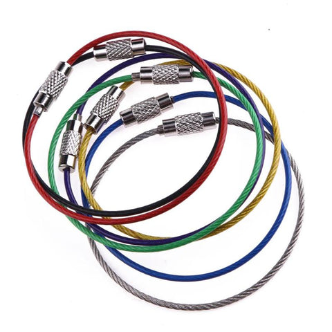 7Pcs Iridescent Stainless Steel Wire Ropes Key Ring Carabiner Key Hanging Cables Edc Tool Tag Hang Buckle