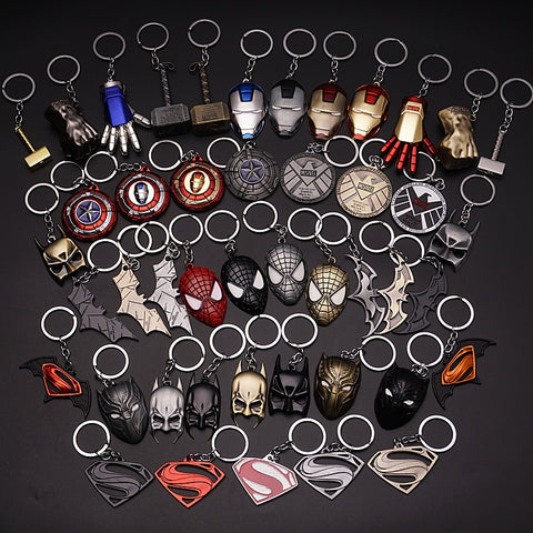 2019 Marvel The Avengers Keychain Thor's Hammer Thanos Gauntlet Captain America Shield Hulk Batman Mask Key Ring Wholesale