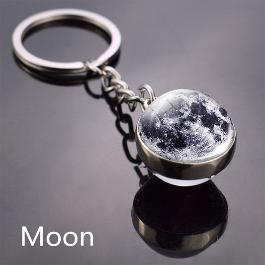 Full Moon keychain Nebula Pendant Solar System Glass Cabochon Long keyrings Galaxy Space Astronomy Planet Gift jewelry