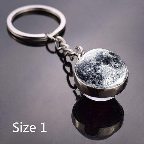 Full Moon keychain Nebula Pendant Solar System Glass Cabochon Long keyrings Galaxy Space Astronomy Planet Gift jewelry