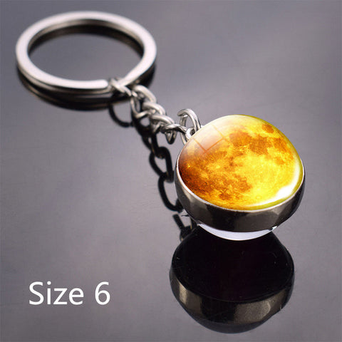 Full Moon keychain Nebula Pendant Solar System Glass Cabochon Long keyrings Galaxy Space Astronomy Planet Gift jewelry