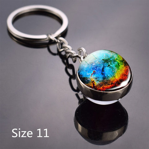 Full Moon keychain Nebula Pendant Solar System Glass Cabochon Long keyrings Galaxy Space Astronomy Planet Gift jewelry