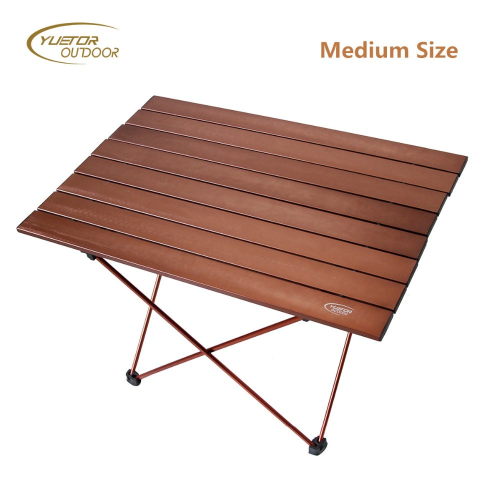 YUETOR OUTDOOR HOT Medium Size Ultra Light Portable Foldable Folding Table Desk Camping Outdoor Picnic Aluminium Alloy Brown