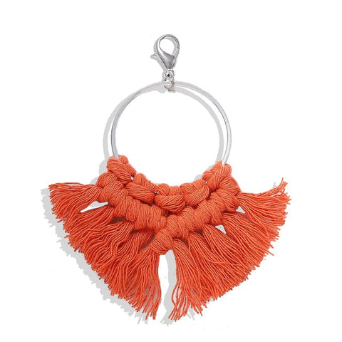 Girlgo Tassel Macrame Keychains for Women Boho Handmade Fiberlove key Holder Keyring Macrame Bag Charm Car Hanging Jewelry Gifts