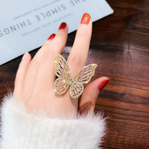 FYUAN Luxury Crystal Rings for Women 2019 Open Adjustable Shine Butterfly Rings Weddings Party Jewelry Gifts