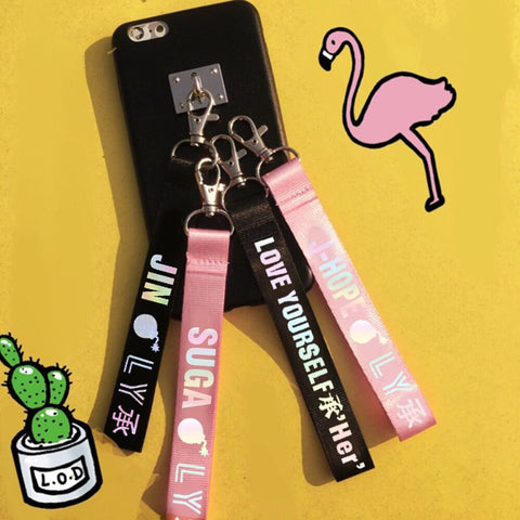 KPOP Keychain Laser Bangtan Boys Lanyard Love Yourself Key Chains RAPMONSTER V JUNGKOOK JIMIN JHOPE RM Keyring Accessories