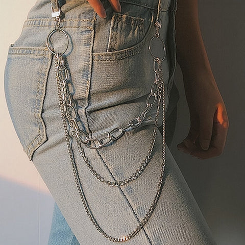 Punk Hip-hop Trendy Single/Three Layer Belt Key Chain Waist Pants Chain Jeans Long Metal Clothing Accessories Jewelry Fashion