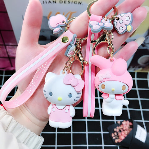 Cartoon Cute Little Yellow Duck Keychain Hello Kitty Keychain Lady Girl Charm Bag Pendant Keychain Car New Key Ring Jewelry Gift