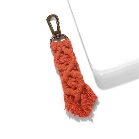 Girlgo Tassel Macrame Keychains for Women Boho Handmade Fiberlove key Holder Keyring Macrame Bag Charm Car Hanging Jewelry Gifts